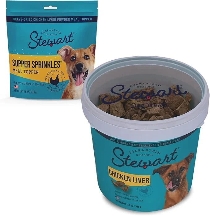 Stewart Chicken Liver Freeze Dried Dog Treats and Supper Sprinkles, Resealable Containers, Grain Free & Gluten Free, Singl...