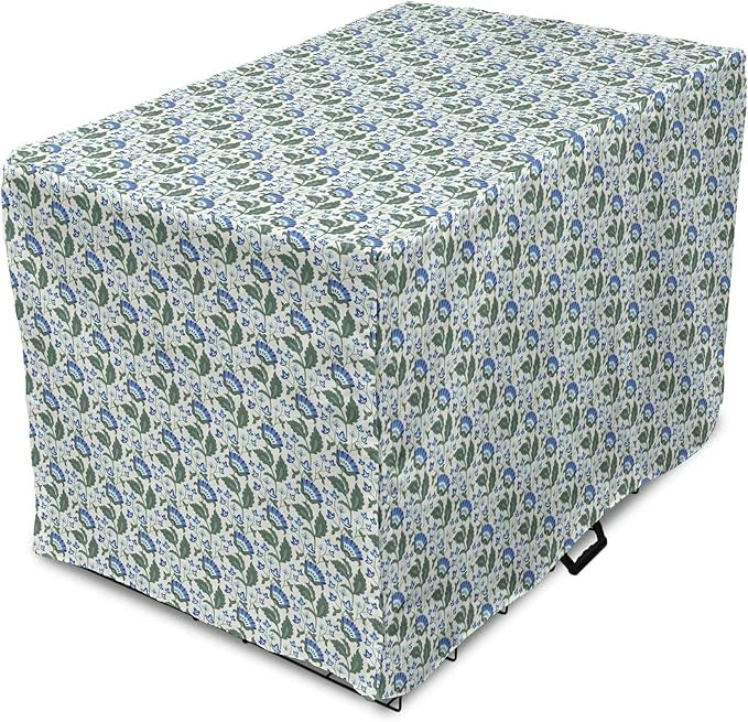 Lunarable Jacobean Dog Crate Cover, Herbal Pattern Pastoral Vintage Rustic Wedding Inspired Foliage Springtime, Easy to Us...
