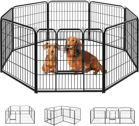 Heavy-Duty Iron Dog Playpen – 8 Panel 32” Durable, Rust-Resistant Pet Fence for Indoor & Outdoor Use, Secure & Spacious Pe...