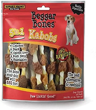 Savory Prime 8062091 8 in. Beggar Bones 5-in-1 Kabobs Grain Free Treat for Dogs - Pack of 1818 - Product Image