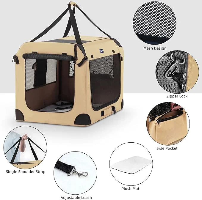 Petprsco Portable Dog Crate - 32"x23"x23" Collapsible Dog Travel Crate for Medium/Large Dogs with Soft Blanket, Foldable B...