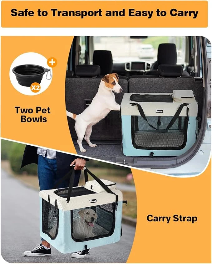 Extra Large Dog Crate with 2 Foldable Bowl, 32 Inch Collapsible Travel Dog Crate Kennel with Soft Blanket for Medium Dogs,...