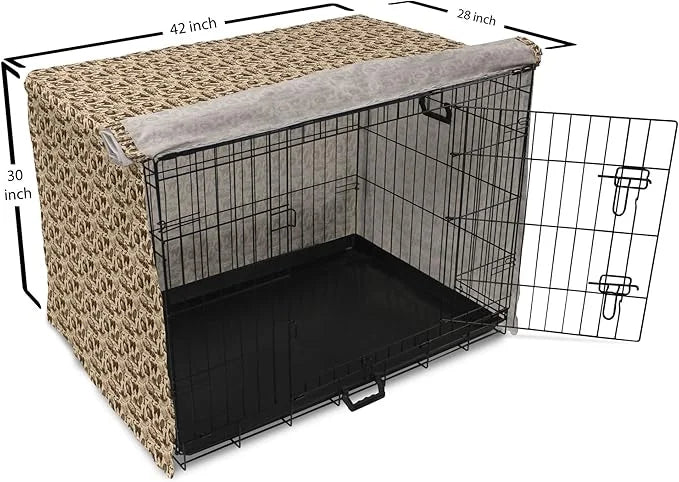 Lunarable Vintage Halloween Dog Crate Cover, Halloween Witch Hat Cauldron Fall Jack o' Lantern Black Cat, Easy to Use Pet ...