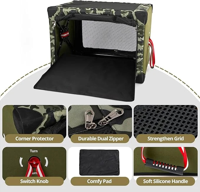 4 Door Portable Folding Dog Soft Crate, Quick Portable with Mesh Mat,Strong Steel Frame,Washable Fabric to Protect Pour pe...