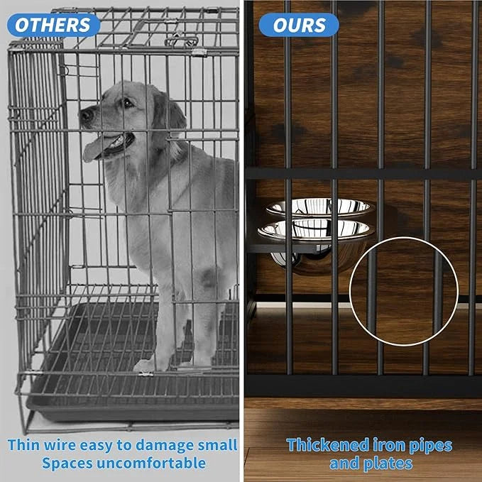 LOVMOR Dog Cage Furniture with Rotating Feeder Bowls, Dog Kennel Indoor with Cushion, Dog Crates for Large Dogs, 48" L X 3...