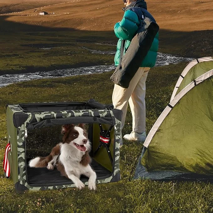 4 Door Portable Folding Dog Soft Crate, Quick Portable with Mesh Mat,Strong Steel Frame,Washable Fabric to Protect Pour pe...