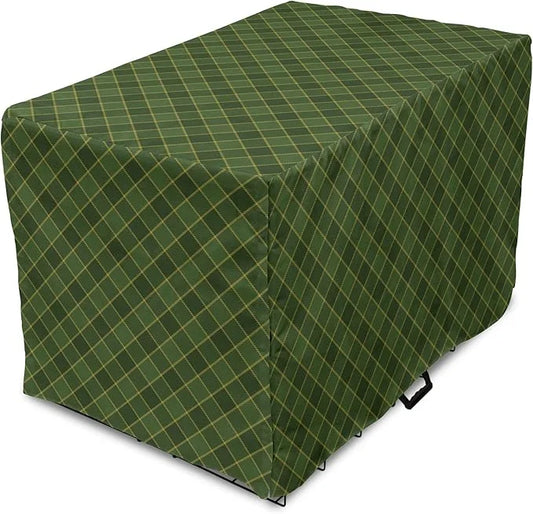 Lunarable Green Dog Crate Cover, Traditional Old Fashioned Argyle Pattern Retro Style Plaid, Easy to Use Pet Kennel Cover ...