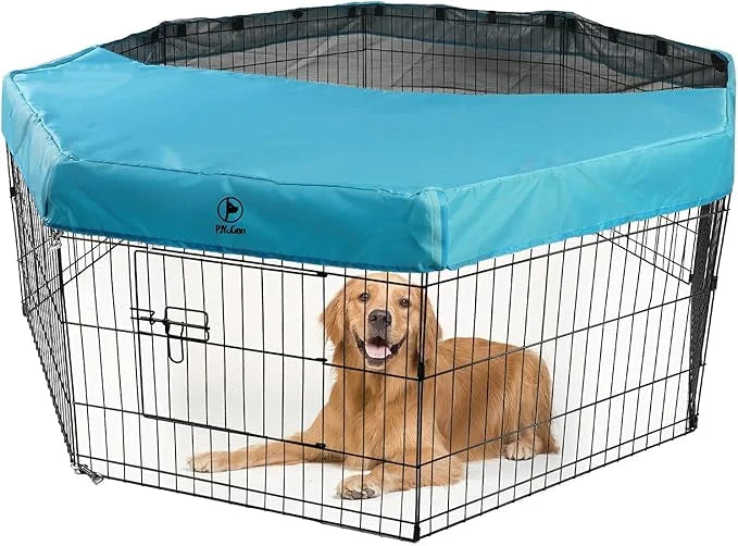 PJYuCien Dog Playpen Mesh Top Cover, Fits 24 Inch 8 Panels Regular Octagon Metal Exercise Pet Pen, Adhesive Tape Connectio...