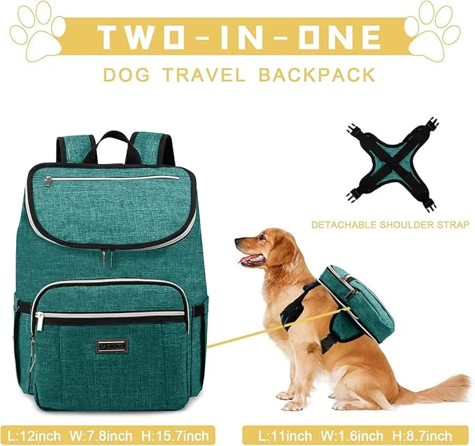 BAGLHER Travel Dog Backpack - Detachable Travel Dog Food Container for Pet Supplies Dog Gear Backpack,Dog Bag for Travelin...