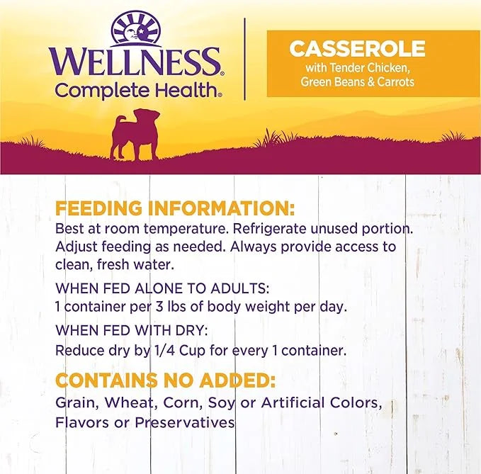 Wellness Natural Pet Food Petite Entrees Casserole Grain Free Natural Wet Small Breed Dog Food, Tender Chicken, Green Bean...