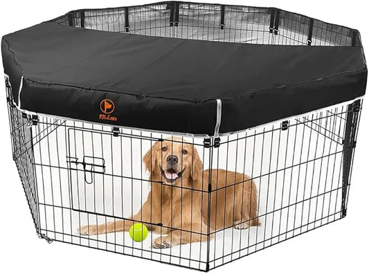 PJYuCien Dog Playpen Mesh Top Cover,Fits 24 Inch 8 Panels Metal Exercise Pet Pen, Elastic Buckles Connections, Black (Note...
