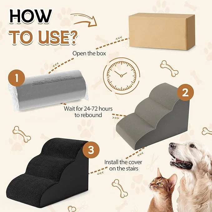 Romrol Dog Stairs Ramp for Beds Couches, Extra Wide Pet Steps with Durable Non-Slip Waterproof Fabric Cover, Pets Slope St...