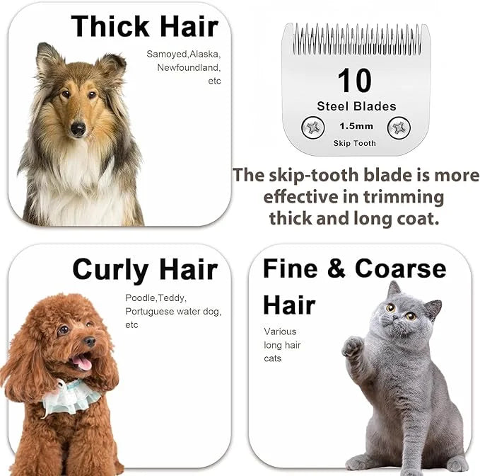 10+7+5+4 Skip Tooth Blades,Detachable Pet Dog Grooming Steel Blade Compatible with Oster A5,Wahl KM10 Series Clippers,Cut ...
