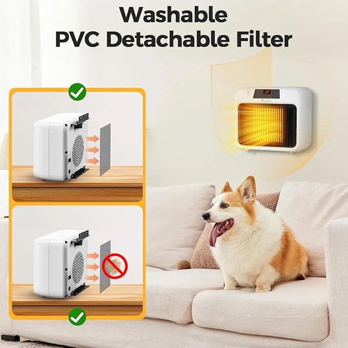 600W Dog House Heater for Chicken Coop and Rabbits - Portable With Digital Display, White Wall-Mounted Insulated Winter Pe...