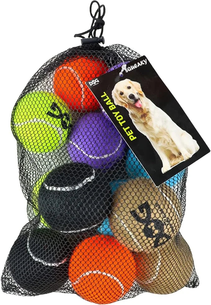 Squeaky Tennis Balls for Dogs Colorful Easy Catching Pet Toy Balls 12 Pack (2.5inch-6colors) - Product Image