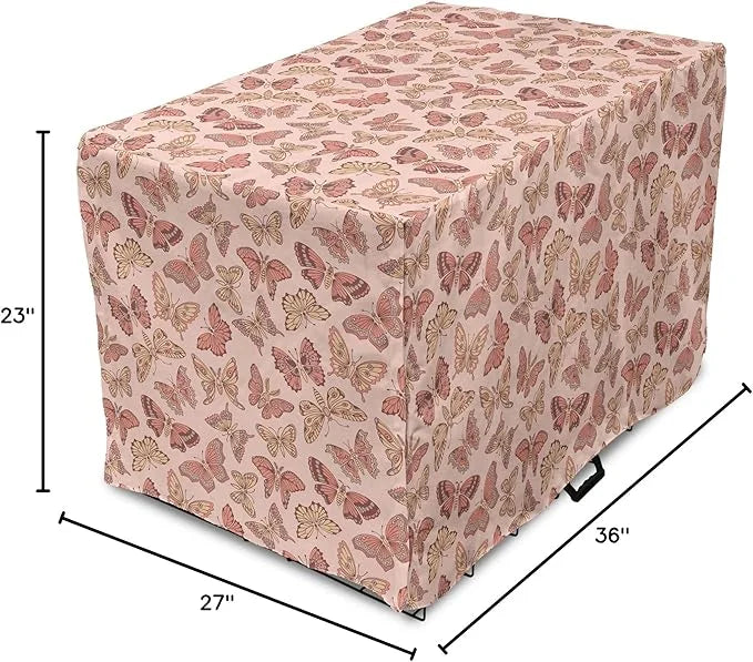 Ambesonne Butterfly Dog Crate Cover, Summer Time Ornamental Flying Creatures in Rose Tones, Easy to Use Pet Kennel Cover f...