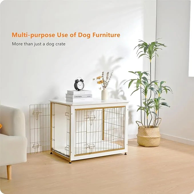 DWANTON Dog Crate Furniture with Cushion, Wooden Kennel Table with Double Doors, Indoor Dog House, Medium Size, 32.5" L, W...
