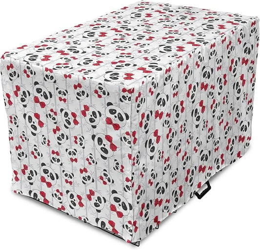 Lunarable Panda Dog Crate Cover, Funny Pattern of Asian Bear Animal in Romantic Bow Tie Cartoon Design, Easy to Use Pet Ke...