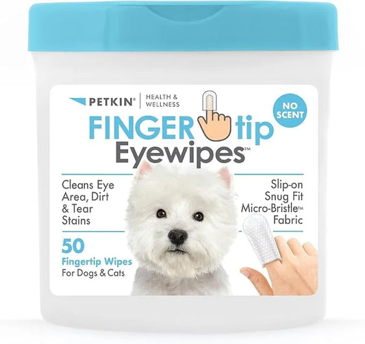 Petkin Fingertip Eye Wipes for Dogs and Cats, 50 Finger Wipes - Slip-On, Snug Fit, Micro-Bristle Fabric - Cleans Eye Area,...