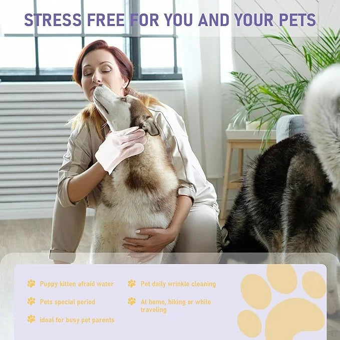 Pet Cleaning Glove Bathing Wipes for Dogs and Cats, Deodorizing No-Rinse Grooming Wipes for Paws, Body, and Butt, Perfect ...