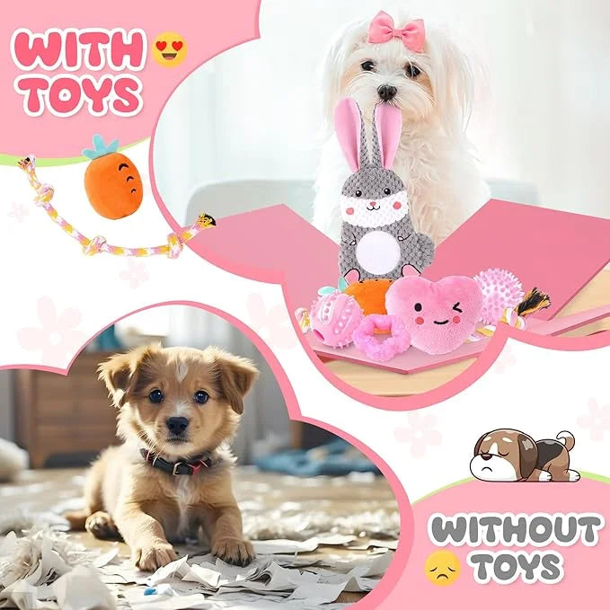 Zeaxuie Pink Puppy Toys for Teething, 9 Pack Small Dog Toys with Cute Puppy Chew Toys, Squeaky Crinkle Dog Toys, Treat Bal...
