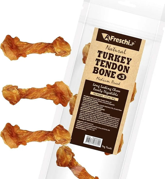 Afreschi Turkey Tendon for Dogs, Medium Bone 3.17 oz, USA-Sourced Turkey, All Natural Human Grade Dog Chew, Hypoallergenic...