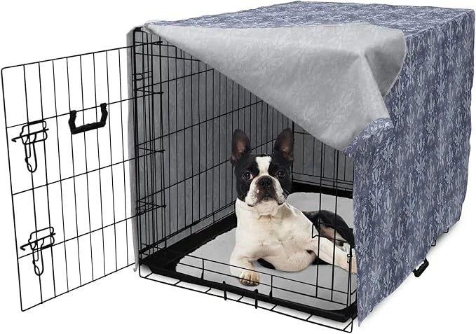 Lunarable Damask Dog Crate Cover, Medieval Repetitive Pattern with Flourish Ornaments, Easy to Use Pet Kennel Cover for Sm...