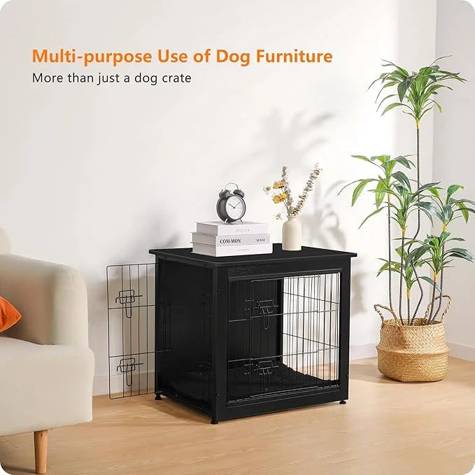 DWANTON Dog Crate Furniture with Cushion, Wooden Kennel Table with Double Doors, Indoor Dog House, Small/Medium/Large Size...