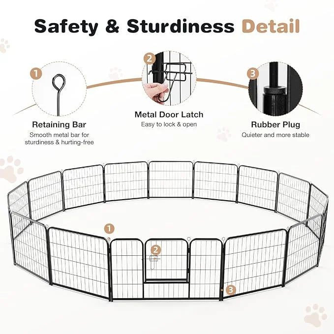 Heavy-Duty Iron Dog Playpen – 16 Panels 24” Durable, Rust-Resistant Pet Fence for Indoor & Outdoor Use, Secure & Spacious ...