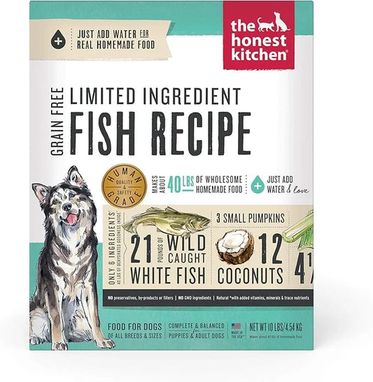 The Honest Kitchen Dehydrated Limited Ingredient Dog Food – Complete Meal or Dog Food Topper – Fish 10 lb (makes 40 lbs) -...
