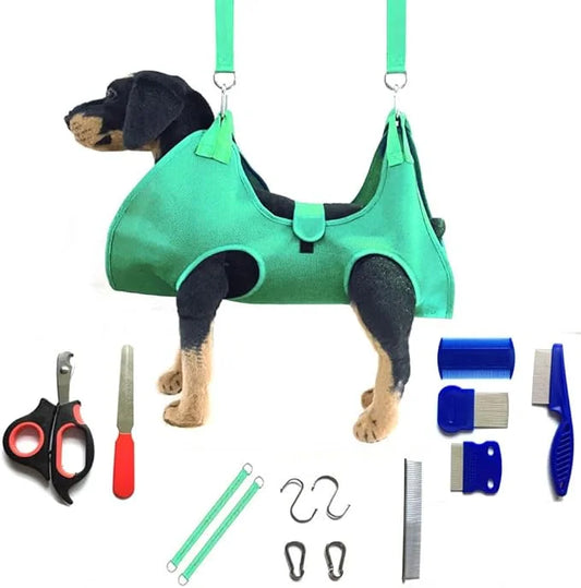 Dog Grooming Hammock with Flea Comb and Dog Nail Clipper, Pet Dog Grooming Hammock Harness with Cat Nail Clipper, Nail Fil...