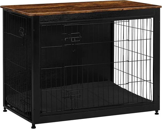 DWANTON Dog Crate Furniture with Cushion, Wooden Kennel Table with Double Doors, Indoor Dog House, Large Size, 38.5" L, Bl...