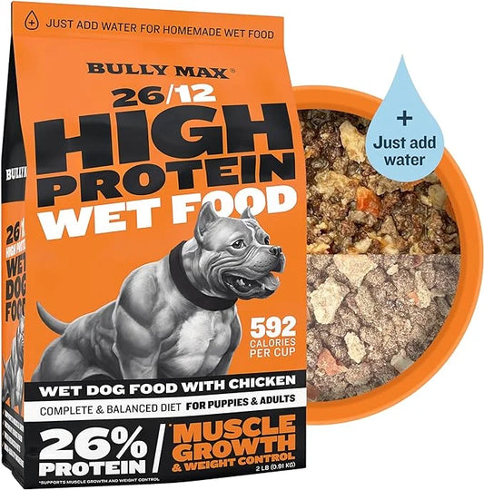 Bully Max Wet Dog Food - Instant Fresh Dehydrated High Protein Soft Puppy & Adult Dog Food with Chicken - Healthy Muscle G...