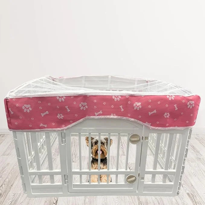 PJYuCien Dog Playpen Mesh Top Cover, Fits 36 Inch 4 Panels Regular Square Plastic Exercise Pet Pen, Adhesive Tape Connecti...