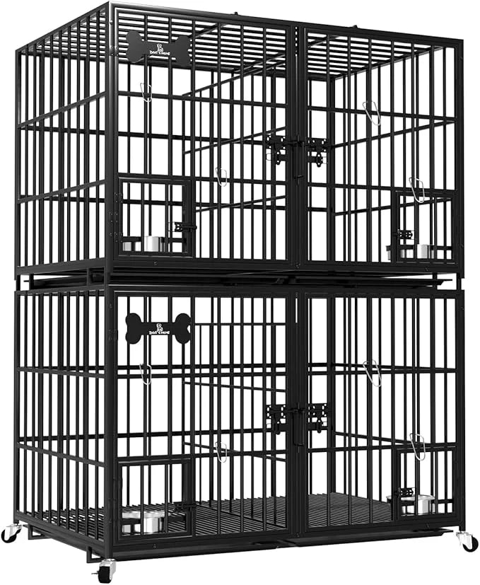 Dosker 42 inch Stackable Heavy Duty Metal Dog Crate for 4 Dogs/Large Dog,All Metal Open Top Access,Escape Proof Cage,Dog K...