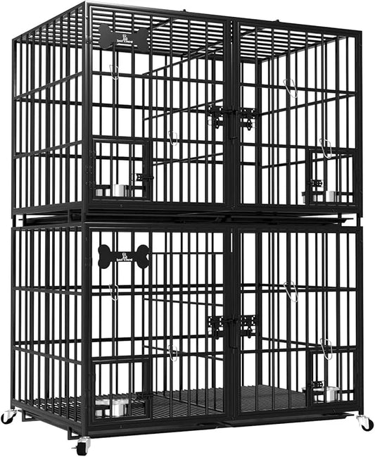 Dosker 42 inch Stackable Heavy Duty Metal Dog Crate for 4 Dogs/Large Dog,All Metal Open Top Access,Escape Proof Cage,Dog K...