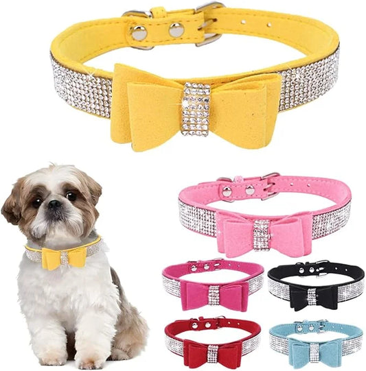 Diamond Large Dog Collar Bow, Rhinestone Dog Collar with Bow tie, Female Cat Collars Crystal Jeweled Bling Sparkling Glitt...