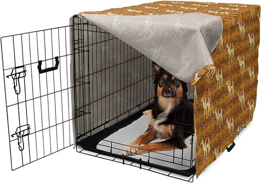 Lunarable Camel Dog Crate Cover, Traditional Pattern with Strokes Desert Animal Repetition in Folk Accessories, Easy to Us...