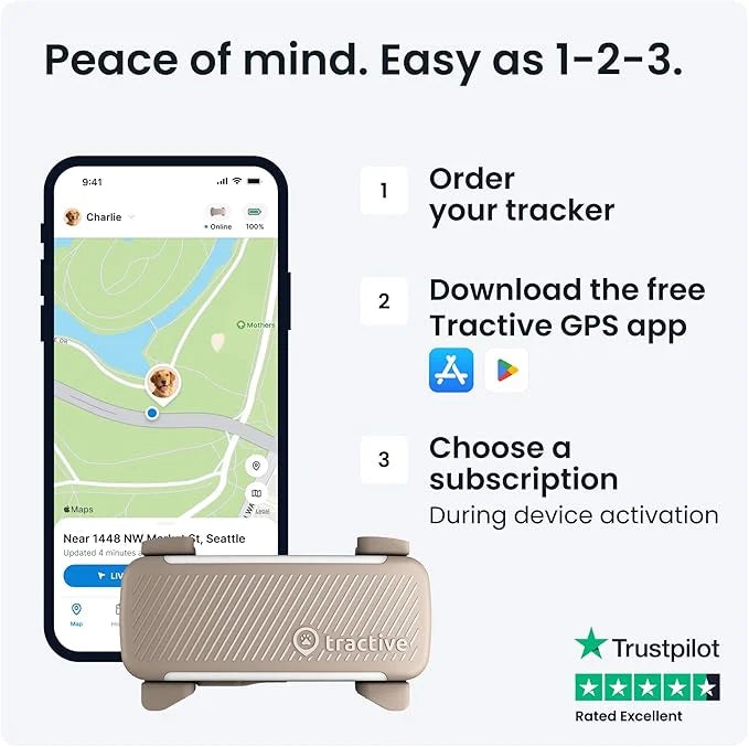 Tractive GPS Dog Tracker (2025 Release) | Real-time Pet Location Tracker | Health & Wellness Alerts | Virtual Fence for Do...