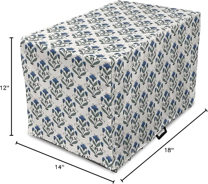 Ambesonne Floral Dog Crate Cover, Rhythmic Leaves Flowers Blossoms Nostalgic Style, Easy to Use Pet Kennel Cover for Small...