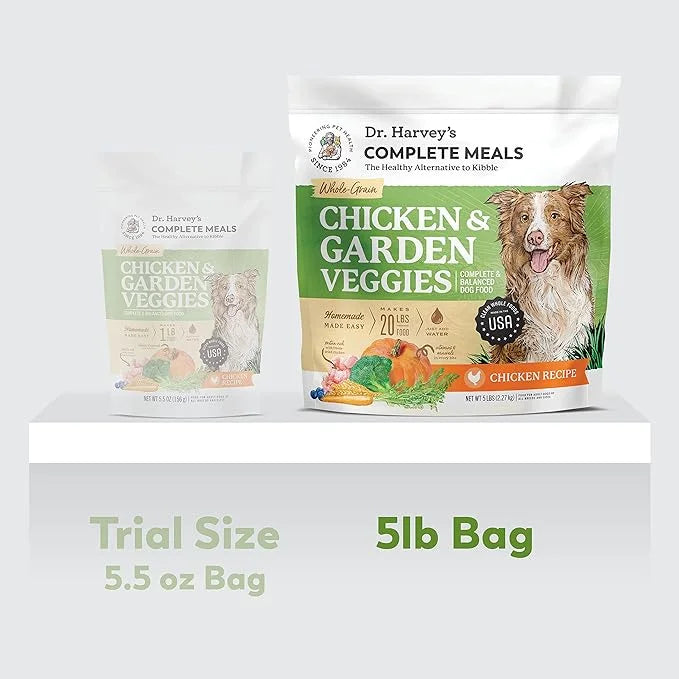 Dr. Harvey's Chicken & Garden Veggies Dog Food, Human Grade Whole-Grain Dehydrated Dog Food with Freeze-Dried Chicken (5 P...