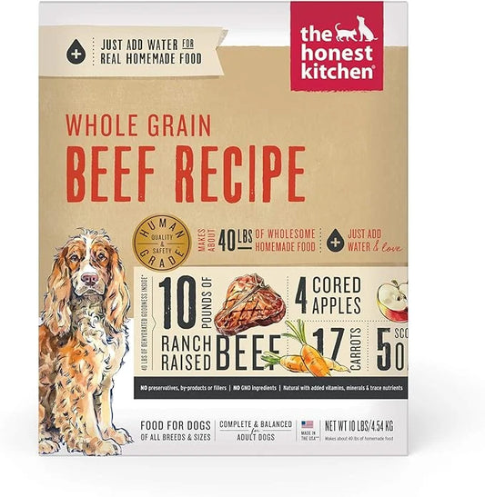 The Honest Kitchen Dehydrated Whole Grain Beef Dog Food, 10 lb Box - Product Image