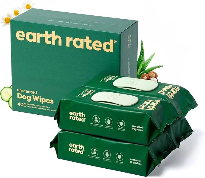 Earth Rated Pet Grooming Wipes for Dogs and Cats, Hypoallergenic, Cleaning and Hydrating, for Paws, Body and Butt, Unscent...