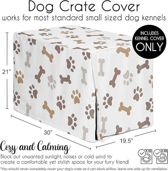 Sweet Jojo Designs 30in. Small/Medium Dog Crate Cover (Bones and Paw Prints) Pet Cage, Kennel Covers (Modern, Cartoon, Dog...