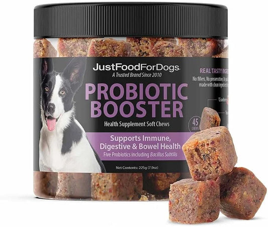 JustFoodForDogs Probiotic Booster Gut Health Soft Chews Supplement for Dogs, Digestive Health Support, Diarrhea, Human Gra...