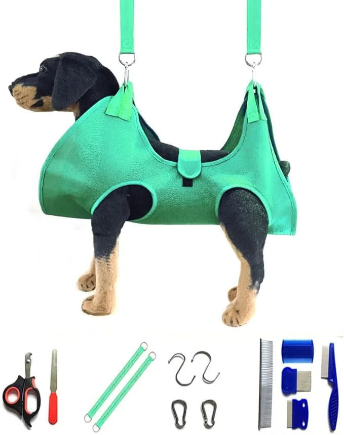 Dog Grooming Hammock with Flea Comb and Dog Nail Clipper, Pet Dog Grooming Hammock Harness with Cat Nail Clipper, Nail Fil...