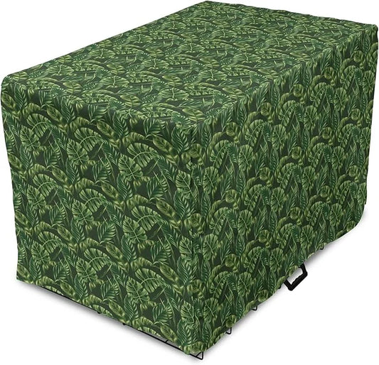 Lunarable Hunter Green Dog Crate Cover, Tropical Palm Leaves Exotic Plants Hawaiian Trees Jungle Natural Design, Easy to U...