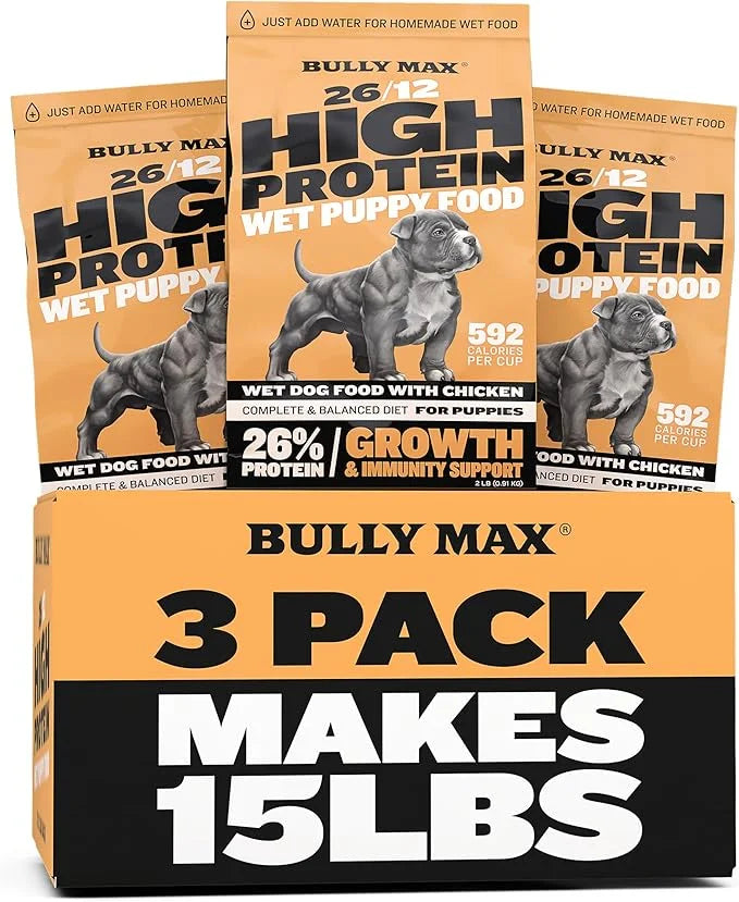 Bully Max Wet Puppy Food - Instant Fresh Dehydrated High Protein Soft Dog Food with Chicken - Healthy Growth for Small & L...