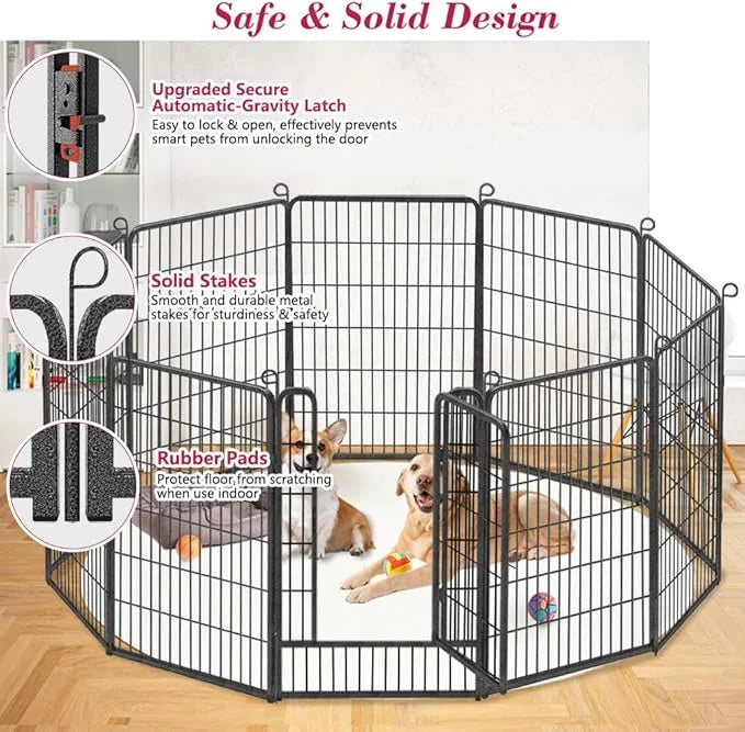 Dog Playpen 40 inch Dog Fence for Outdoor Indoor Use Heavy Duty Metal Dog Pen for Large Dogs, Rustproof Pet Playpen Portab...