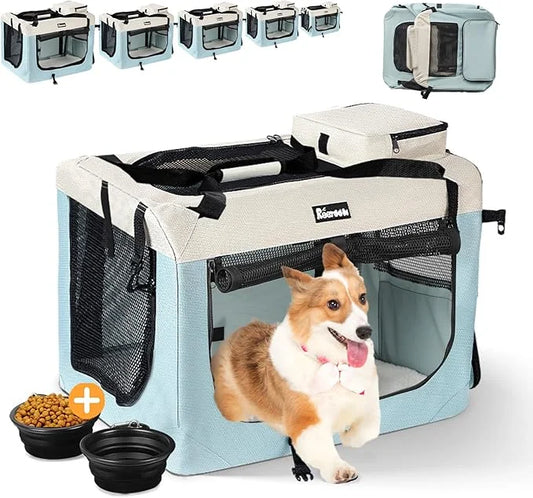 Extra Large Dog Crate with 2 Foldable Bowl, 40 Inch Collapsible Travel Dog Crate Kennel with Soft Blanket for Medium Dogs,...